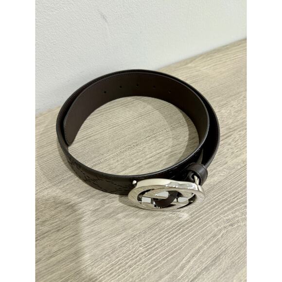 Gucci Interlocking Silver GG Buckle Embossed Leather Hip Belt Brown 80 cm / 32'' - Picture 3 of 7